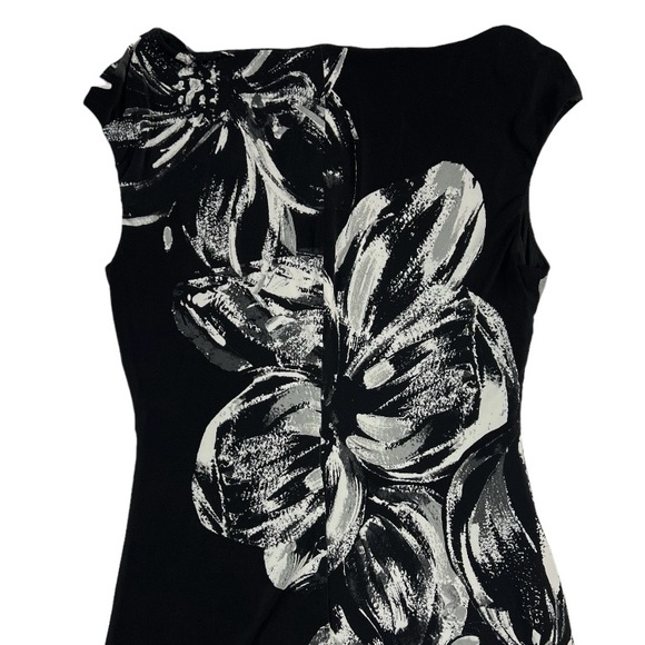 Lauren Ralph Lauren Boatneck Black & White Midi Floral Print Dress Sz: 10 - Picture 4 of 13